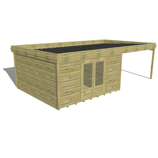 Abri de jardin bois pin traité autoclave 27mm - 7,84x4,34m / 34m2 - bac acier - plancher bois