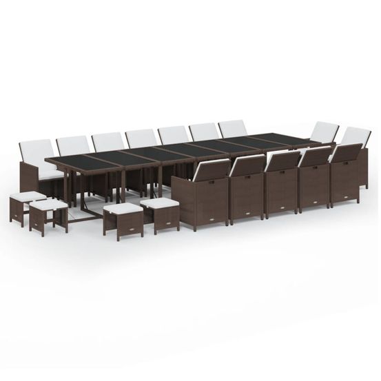 Ensemble à manger de jardin coussins 19 pcs résine tressée