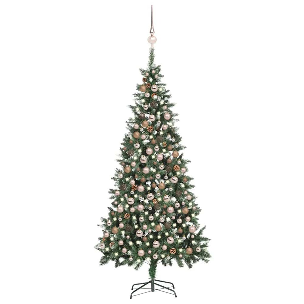 Arbre de noël artificiel pré-éclairé/boules pommes de pin 210cm