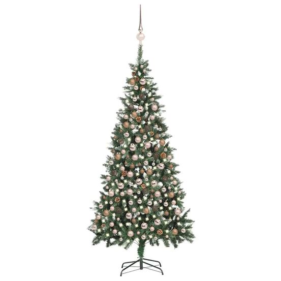 Arbre de noël artificiel pré-éclairé/boules pommes de pin 210cm