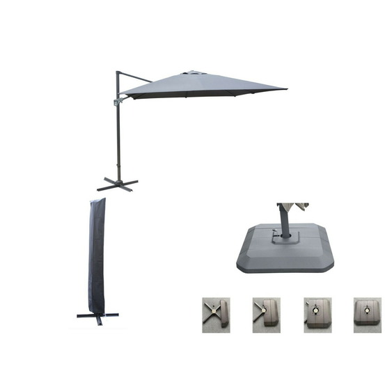 Set d'ombrage complet (1 parasol déporté nh 3x3 + 1 housse + 1 lestage) - grey