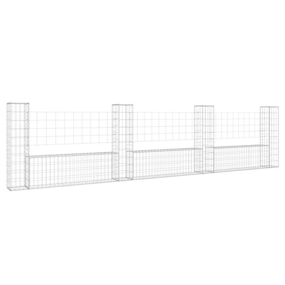 Panier de gabion en forme de u avec 4 poteaux fer 380x20x100 cm