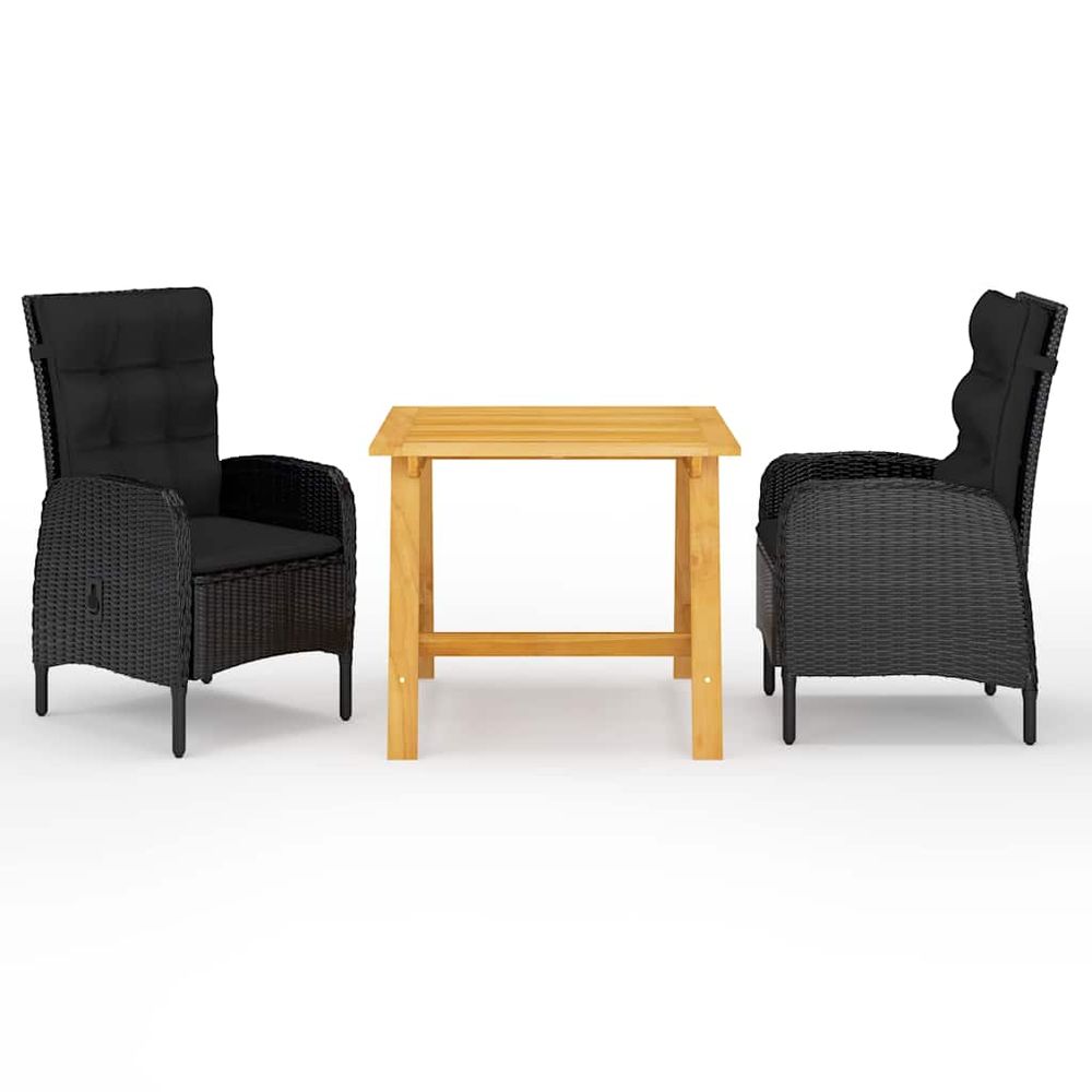 Ensemble à manger de jardin 3 pcs noir