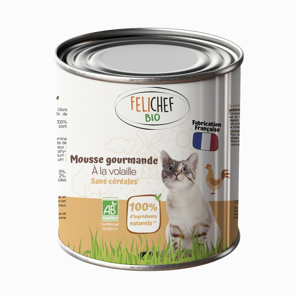 Felichef - mousse bio sans céréales à la volaille pour chat 400g