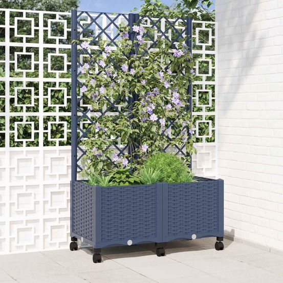Bac à fleurs treillis pp jardin balcon tuteur tomates 80x40cm gris bleu