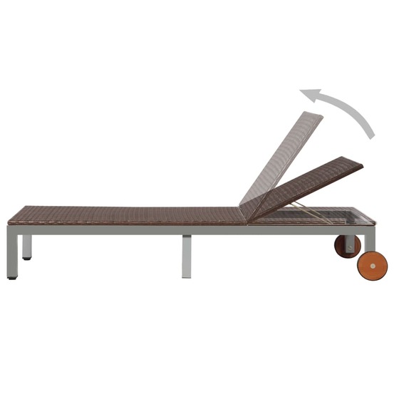 Chaise longue avec roues résine tressée marron