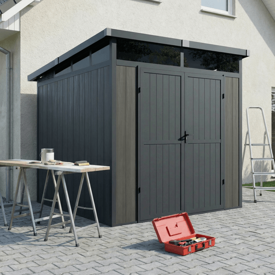 Abri de jardin bois composite 4m2 gris 237x223x227cm evora - cabane a outils - local a vélo