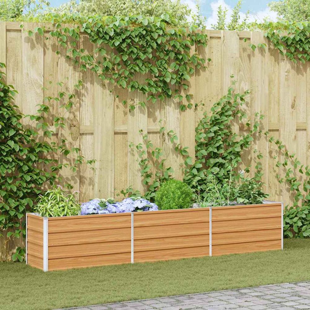 Jardinière extra longue acier galvanisé anti-corrosion aménagement paysager moderne marron clair 240x40cm
