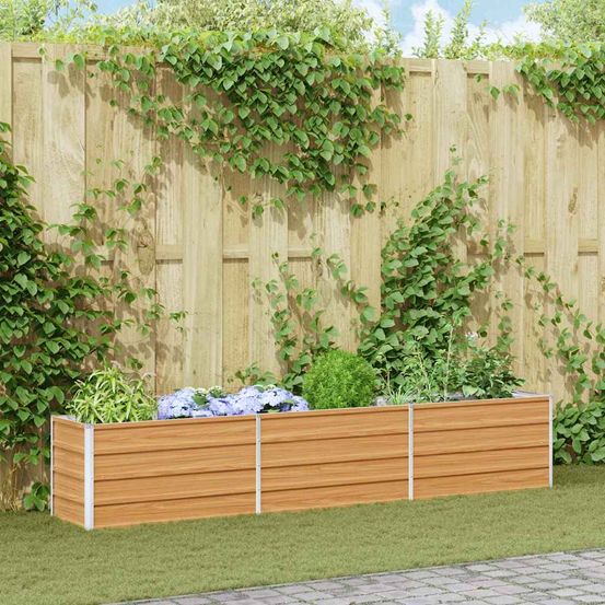 Jardinière extra longue acier galvanisé anti-corrosion aménagement paysager moderne marron clair 240x40cm
