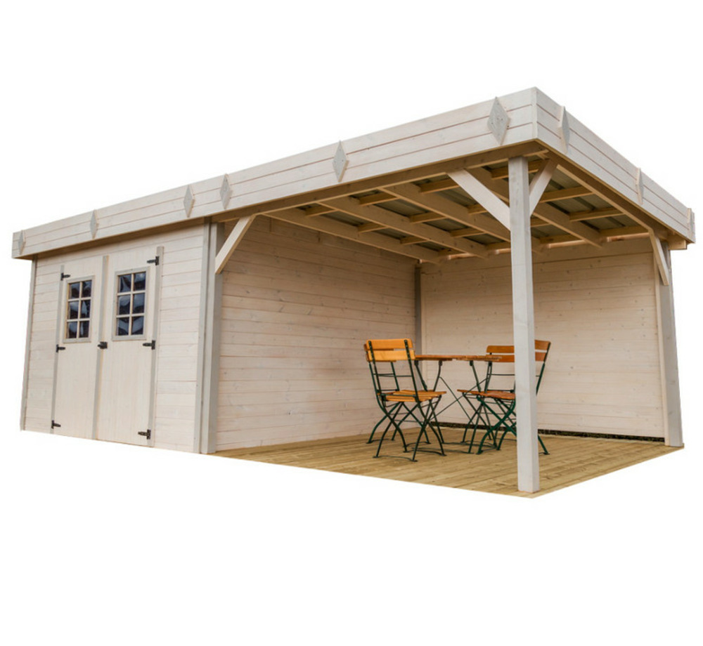 Abri avec terrasse couverte 20,64m² bois naturel - kmp3434. 02b