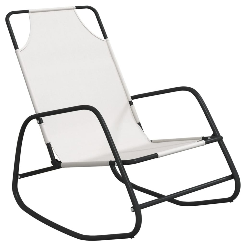 Chaise longue à bascule crème acier et textilène bain de soleil