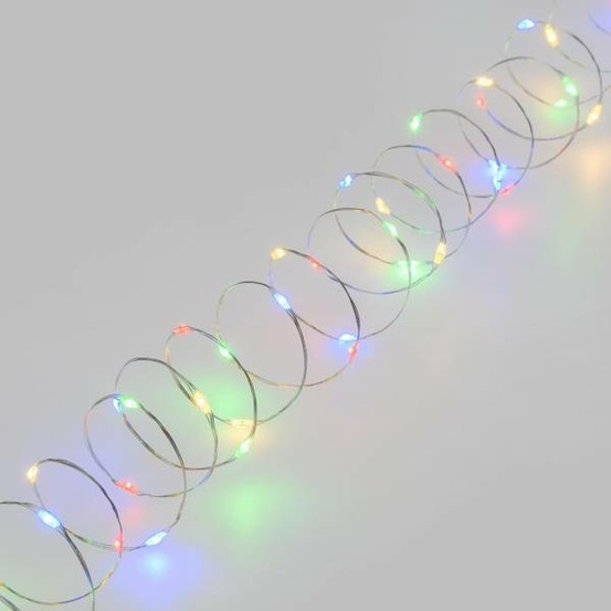 Guirlande lumineuse à piles 4m 40 micro led multicolore 8 modes mémoire timer ip44 fil métal argenté lotti