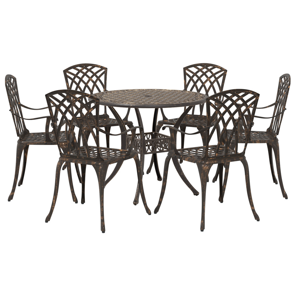 Ensemble de salle à manger de jardin 7 pièces en aluminium moulé bronze