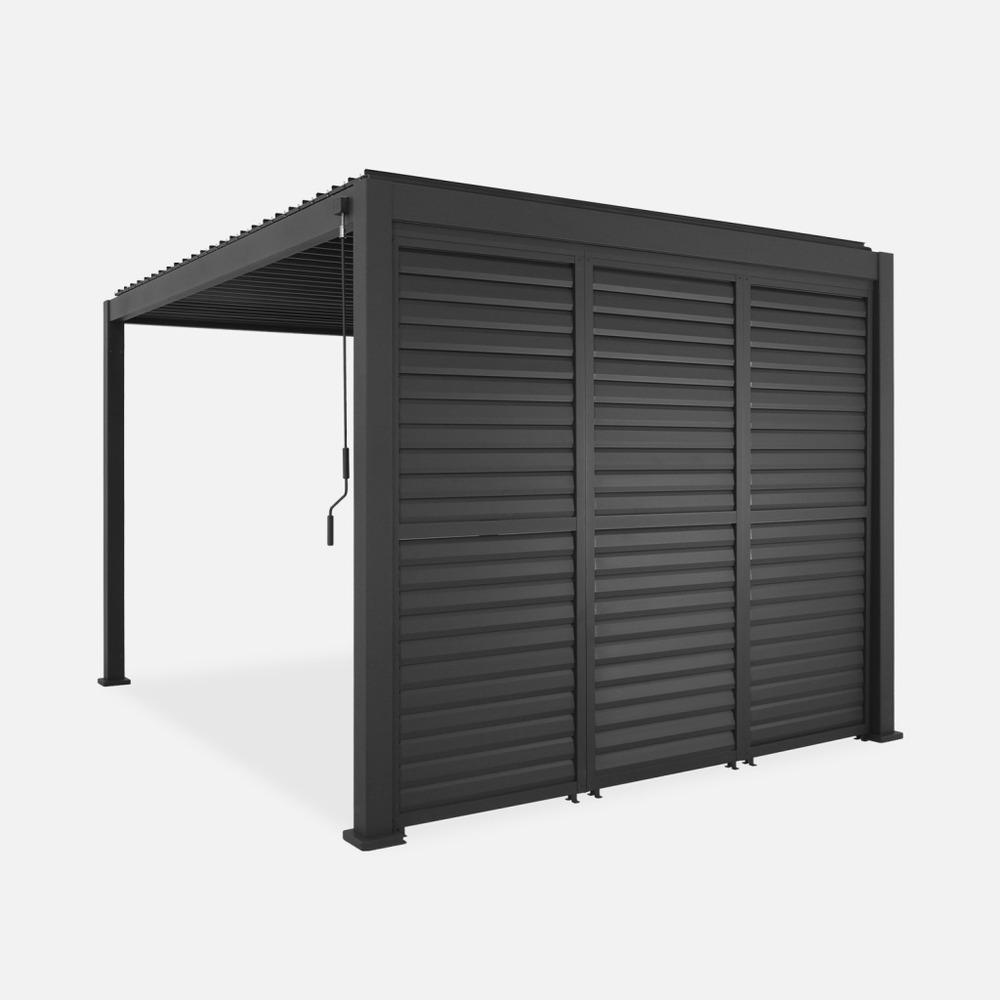 Pergola bioclimatique aluminium 4x3m + 3 persiennes 100cm lames orientables triomphe