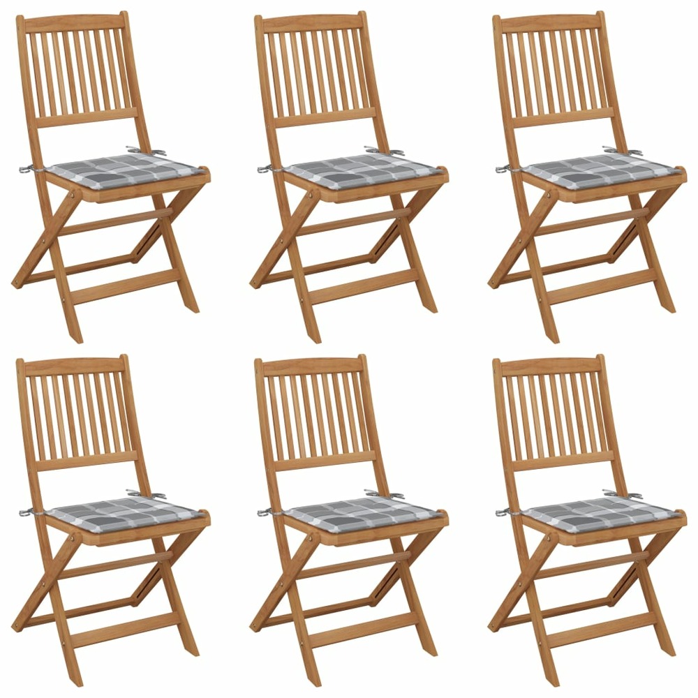 Chaises pliables de jardin 6 pcs avec coussins bois d'acacia