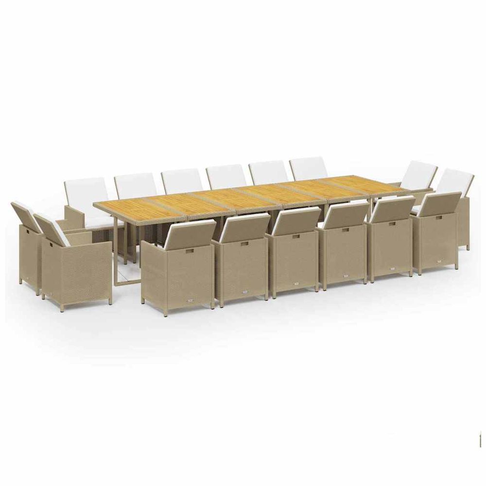 Ensemble à manger de jardin coussins 17pcs résine tressée beige
