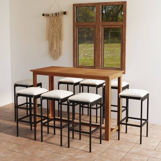 Ensemble de bar de jardin avec coussins 9 pcs noir