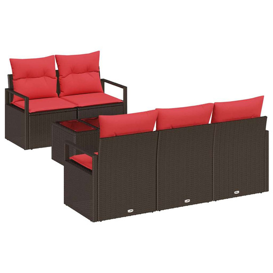 Ensemble de canapés 6 pcs marron et rouge polyrotin