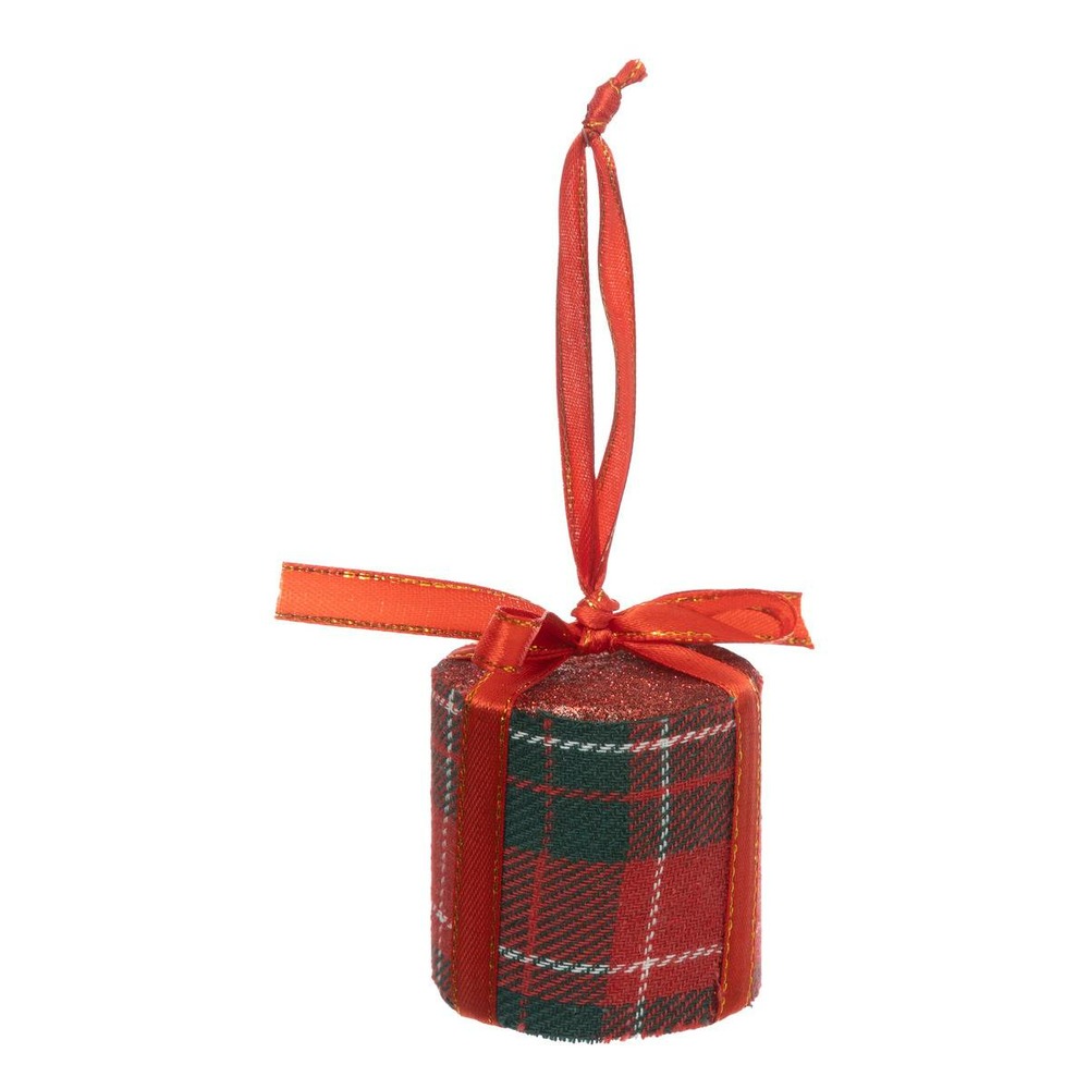 Décoration de sapin cadeau rond tartan 6cm