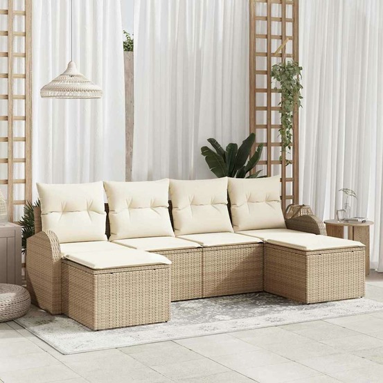 Ensemble de canapés avec coussin 6 pcs beige et blanc polyrotin