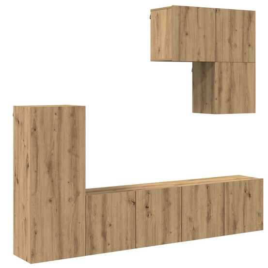 Unité murale de tv 5 pcs chêne artisanal bois d'ingénierie