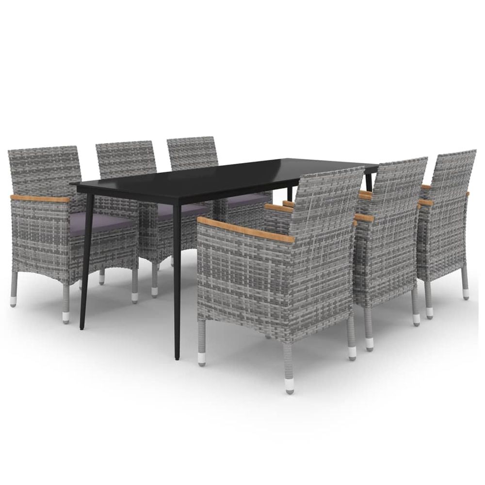 Ensemble à manger de jardin coussins 7 pcs résine tressée verre