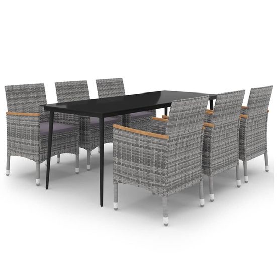 Ensemble à manger de jardin coussins 7 pcs résine tressée verre