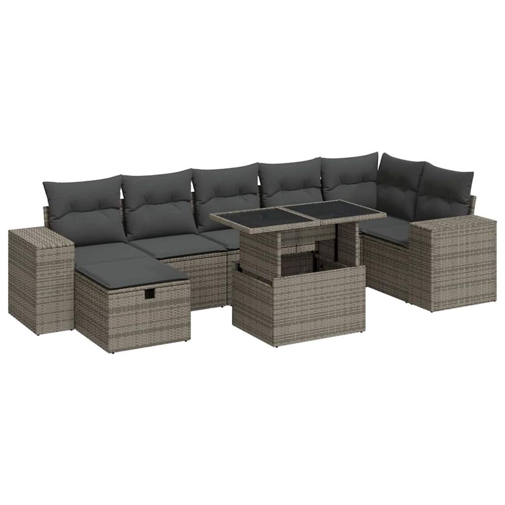 Salon de jardin 5 pcs avec coussins gris résine tressée
