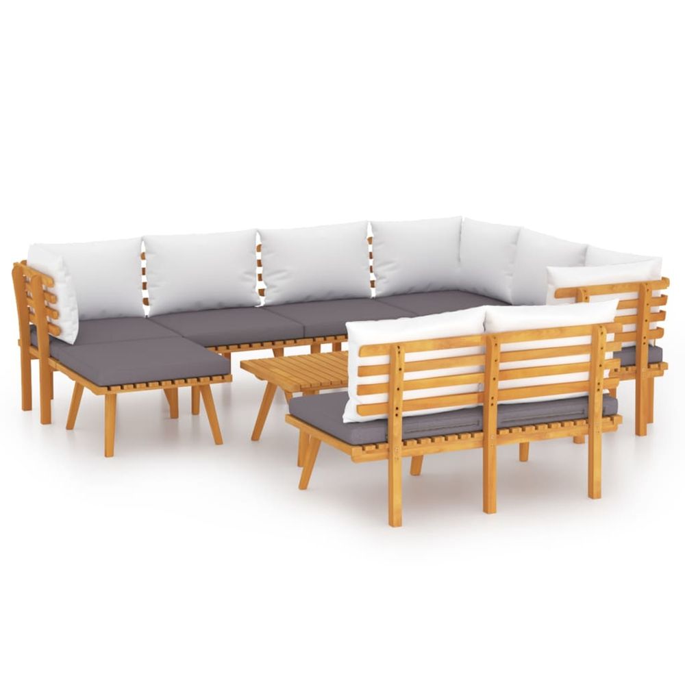 Salon de jardin 9 pcs avec coussins bois d'acacia solide