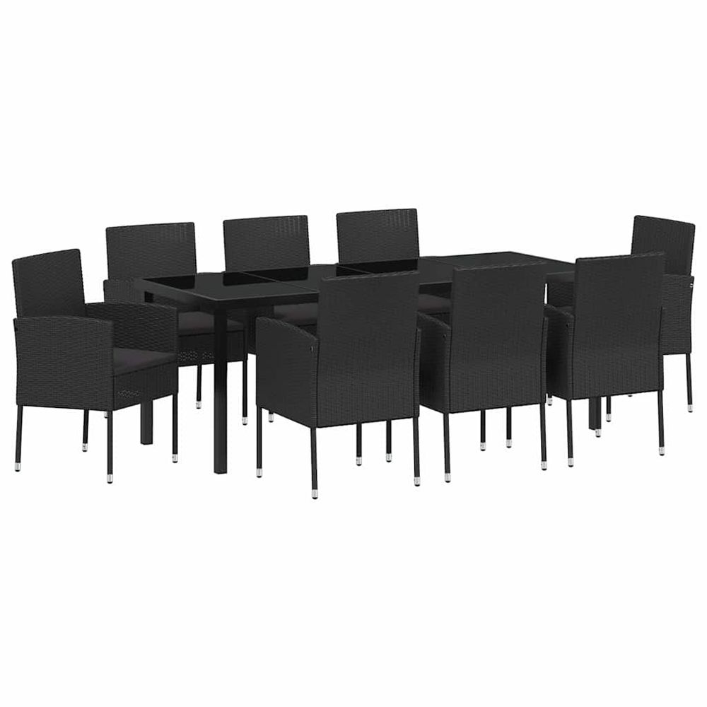 Ensemble de salle à manger pour jardin 9 pc noir polyrotin