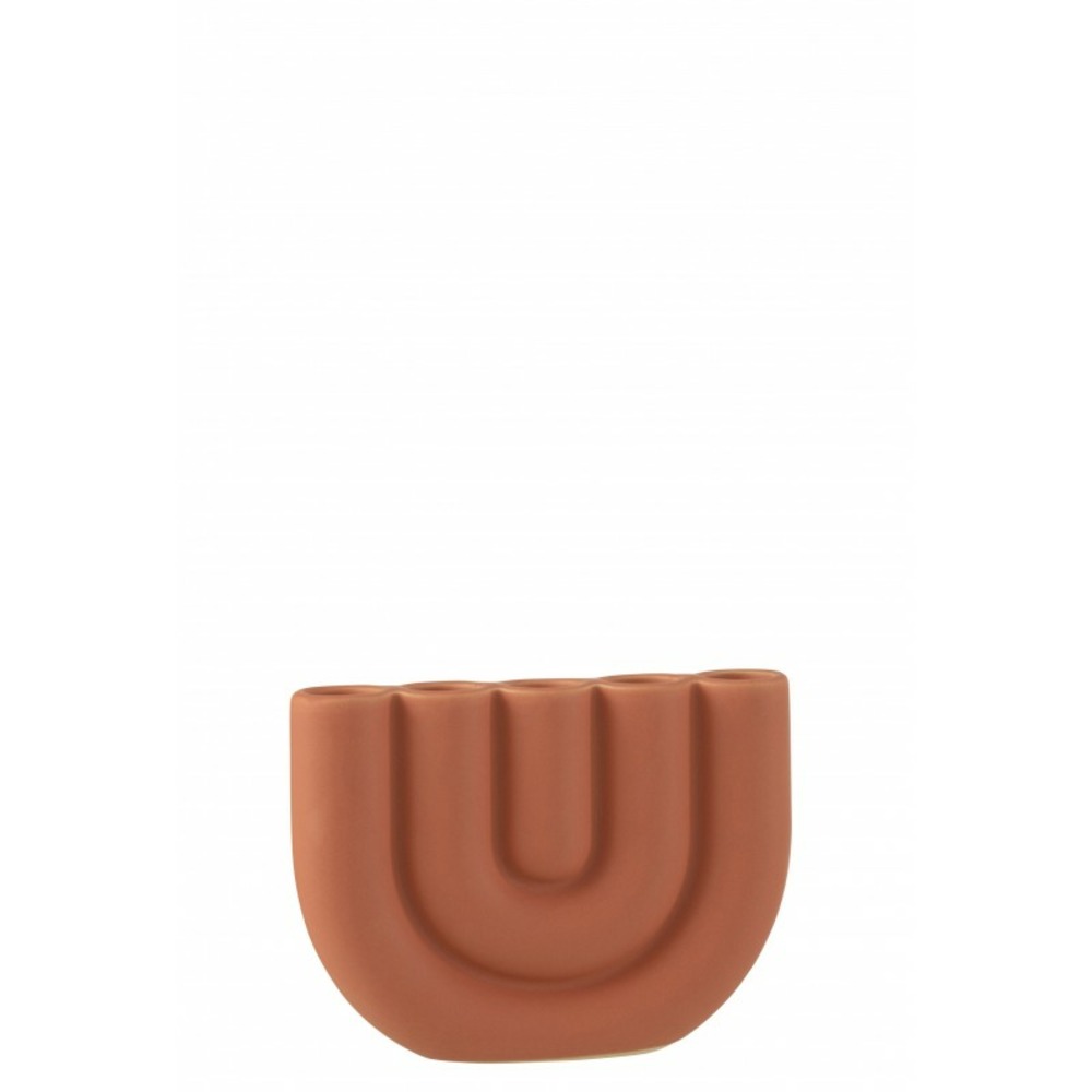 Bougeoir arc 5 bougies en céramique orange 17x3x13cm