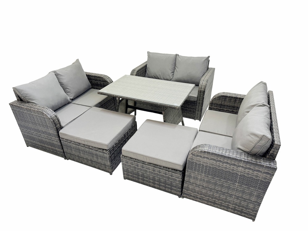 Ensembles de meubles de jardin 8 places avec 2 grand tabourets gris foncé mixte