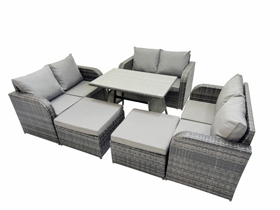 Ensembles de meubles de jardin 8 places avec 2 grand tabourets gris foncé mixte