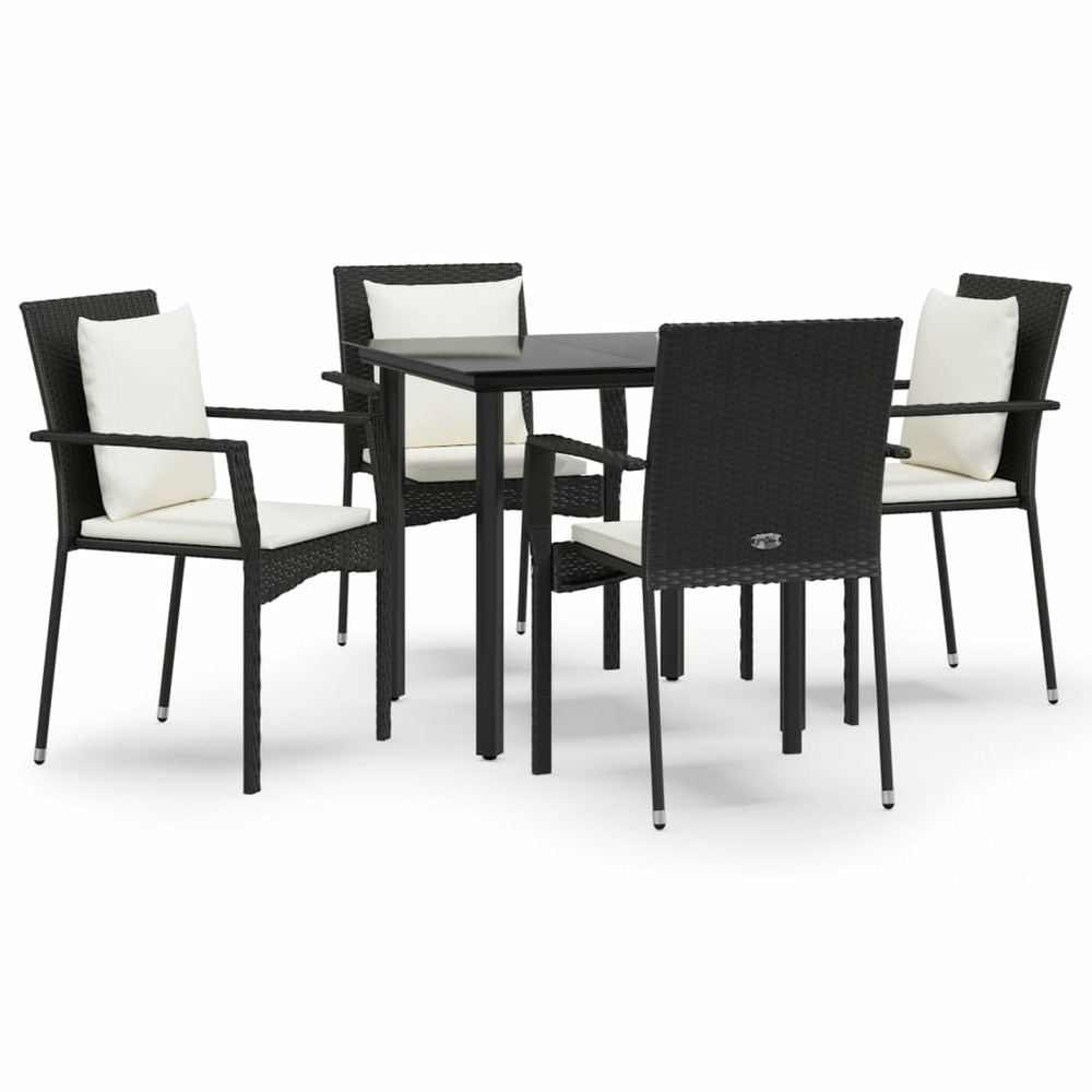Ensemble à manger de jardin coussins 5pcs noir résine tressée