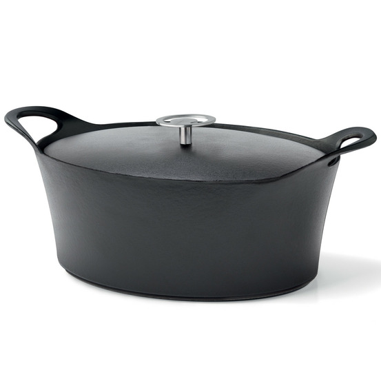 Volcan - cocotte ovale 29cm fonte de fer émaillée noire avec couvercle