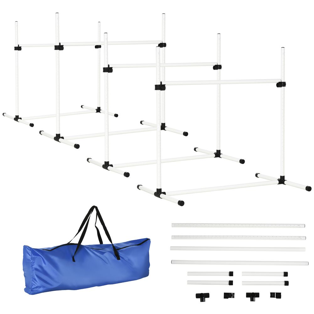 Set agilité chien plastique parc plein air 4 haies réglables sac inclus 99x94cm blanc - comfortxl outdoor living