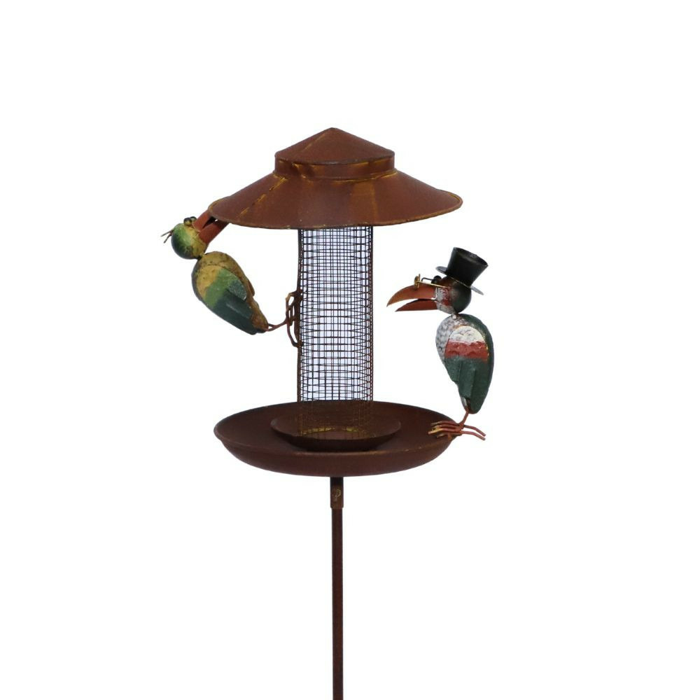 Mangeoire à oiseaux pique jardin abreuvoir fer marron 128cm
