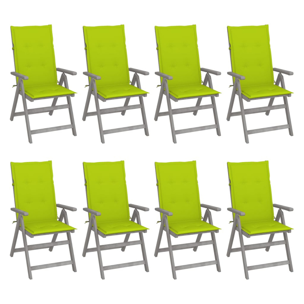 Chaises inclinables de jardin et coussins lot de 8 gris acacia