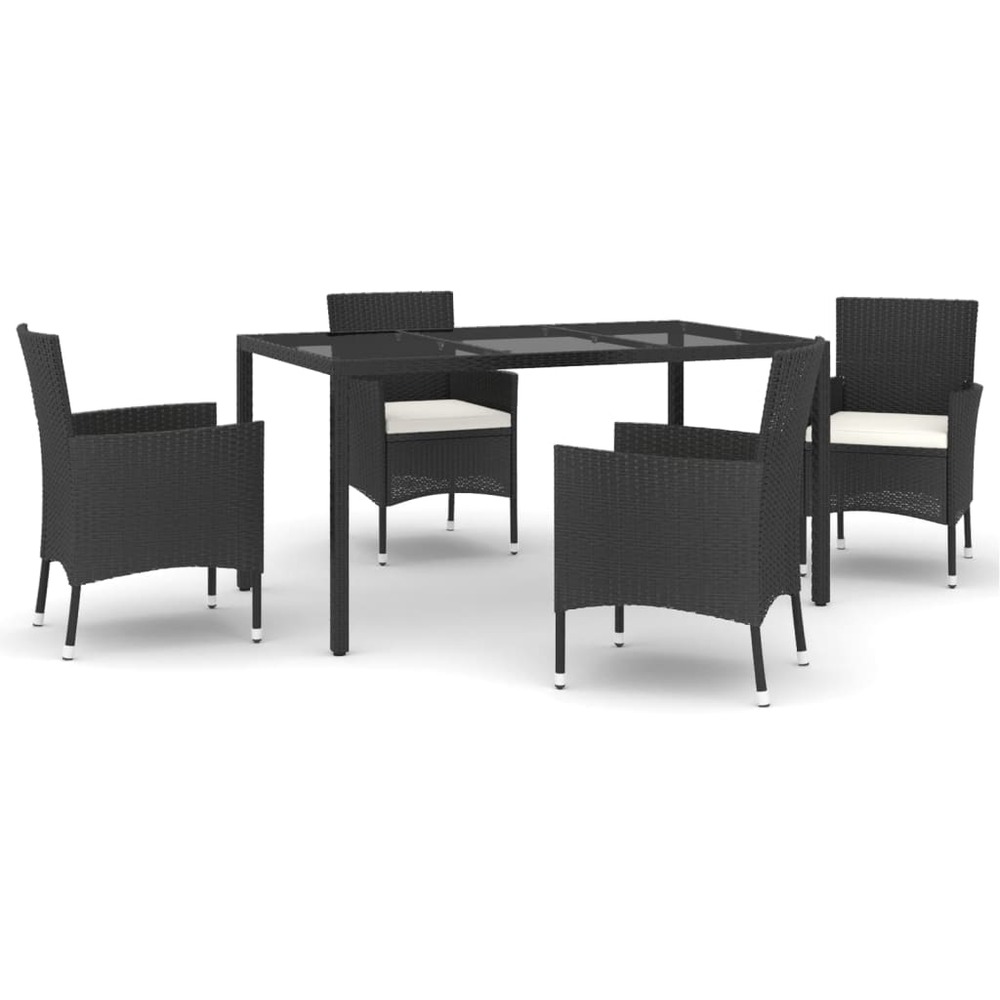 Ensemble à manger de jardin coussins 5pcs noir résine tressée