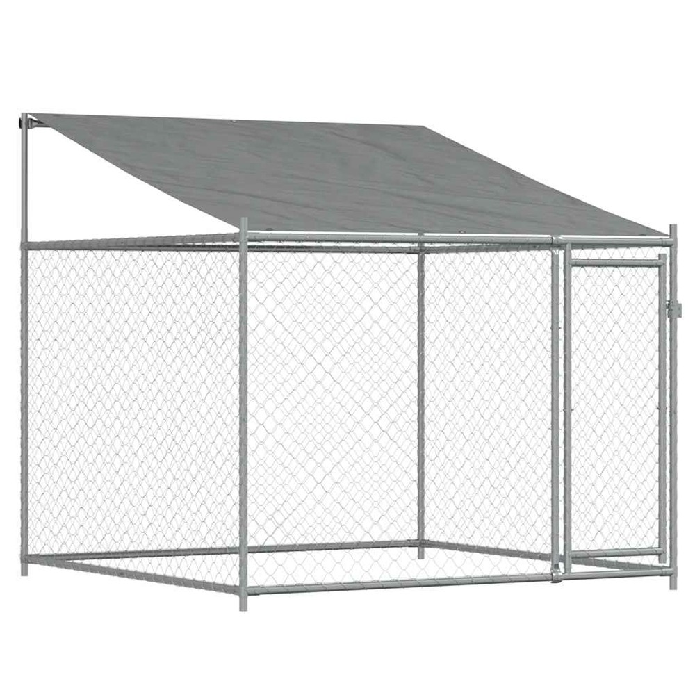 Cage pour chien avec toit et porte 2 x 2 x 2 m acier galvanisé gris