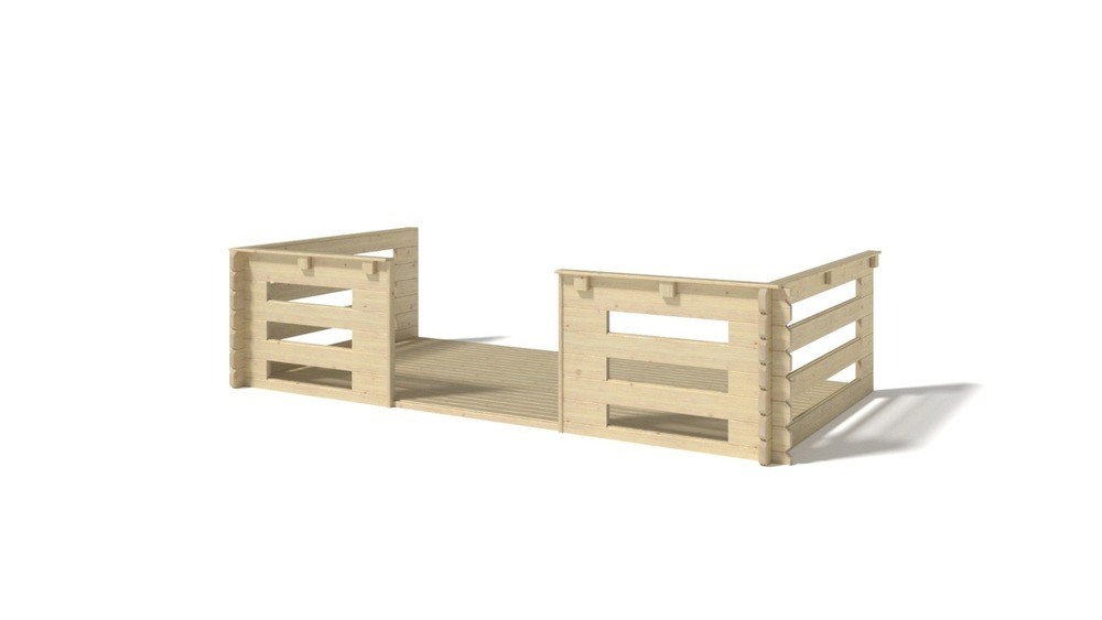 Terrasse en bois avec balustrade pour abri en bois - 8m2 - 4m x 2m - couleur: naturel