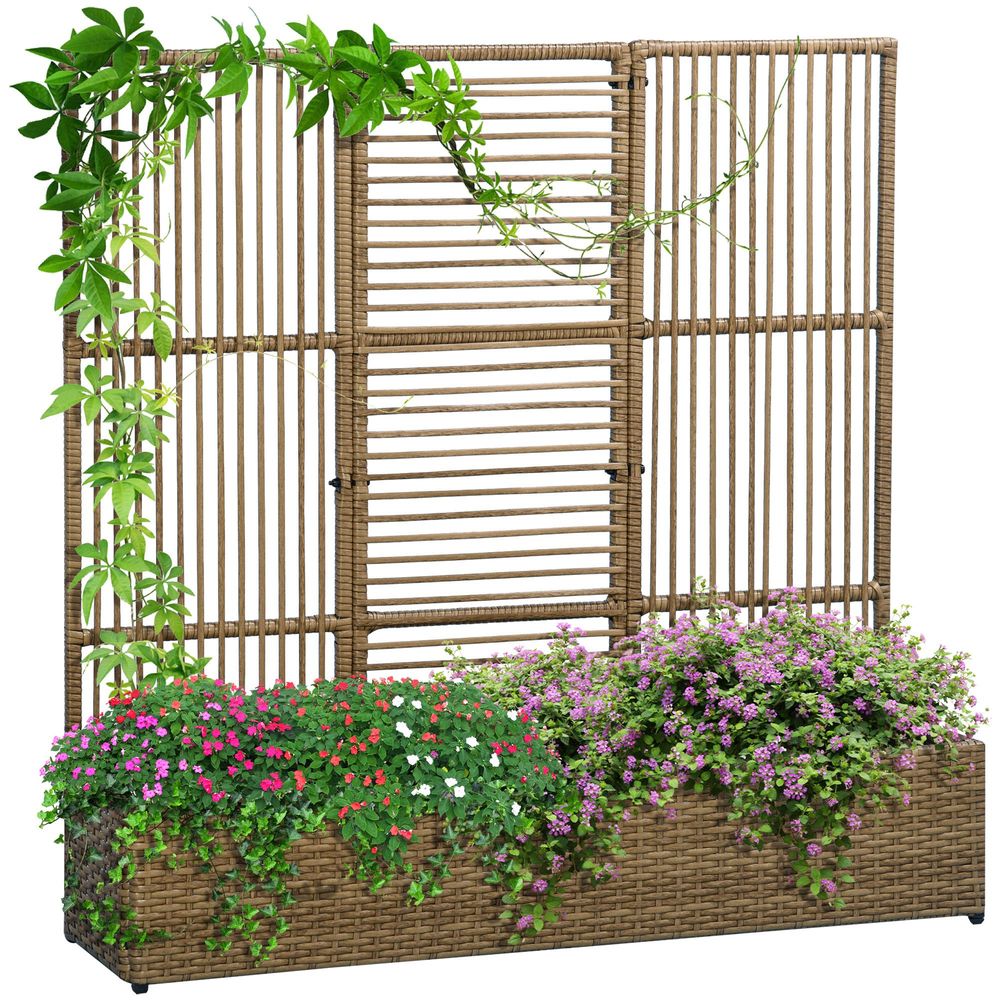 Jardinière avec treillis acier et résine tressée plantes grimpantes 103cm sable