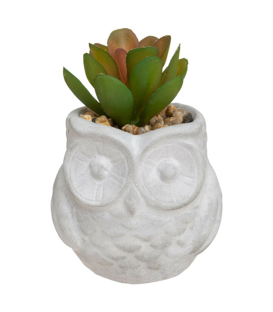Plante artificielle succulente dans pot forme hibou h 8 cm