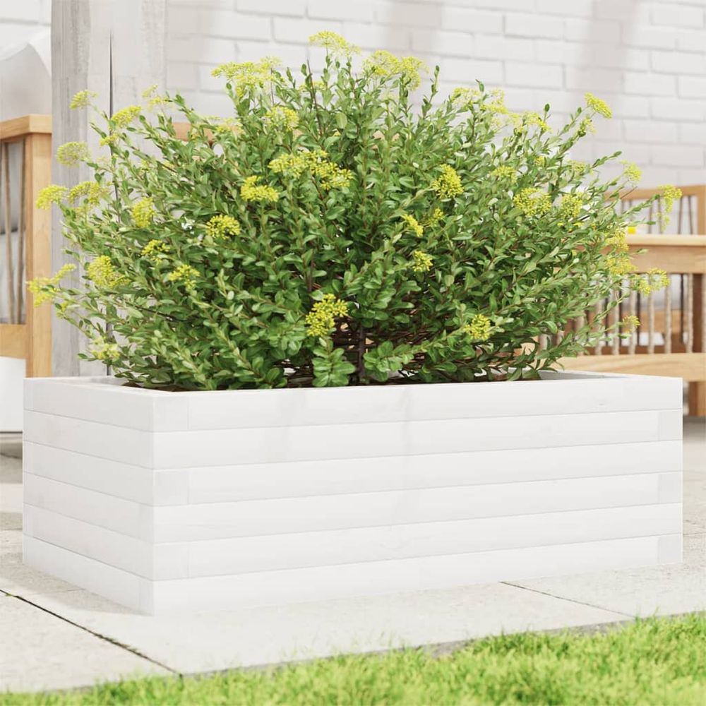 Jardinière en bois de pin massif pour jardin blanc 70x40x23 cm