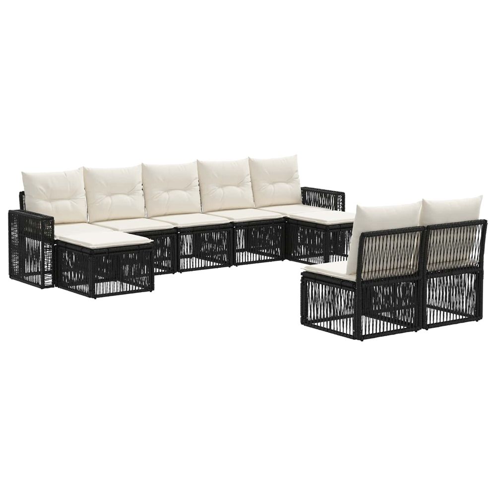 Ensemble de canapé de jardin 9 pc noir et blanc crème polyrotin