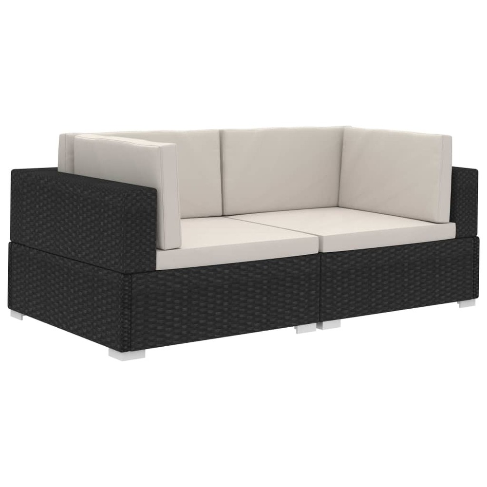 Chaises d'angles lot de 2 avec coussins résine tressée noir