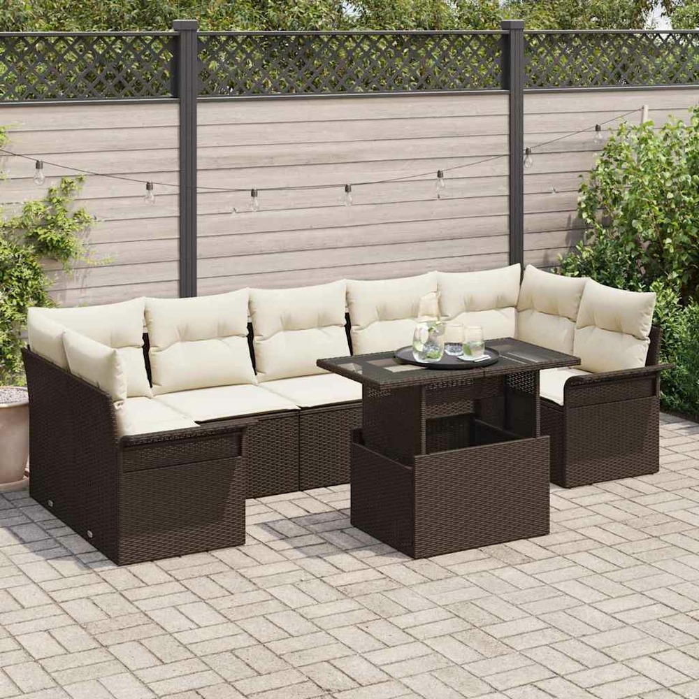 Ensemble de canapé de jardin 8 pcs marron poly rotin