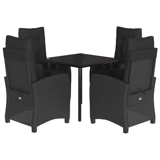 Ensemble à manger de jardin coussins 5pcs noir résine tressée