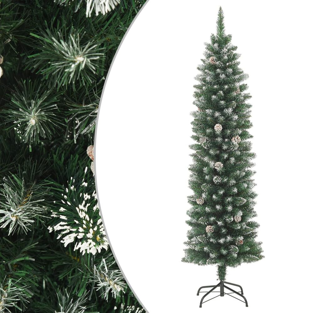 Sapin de noël artificiel mince avec support 210 cm pvc