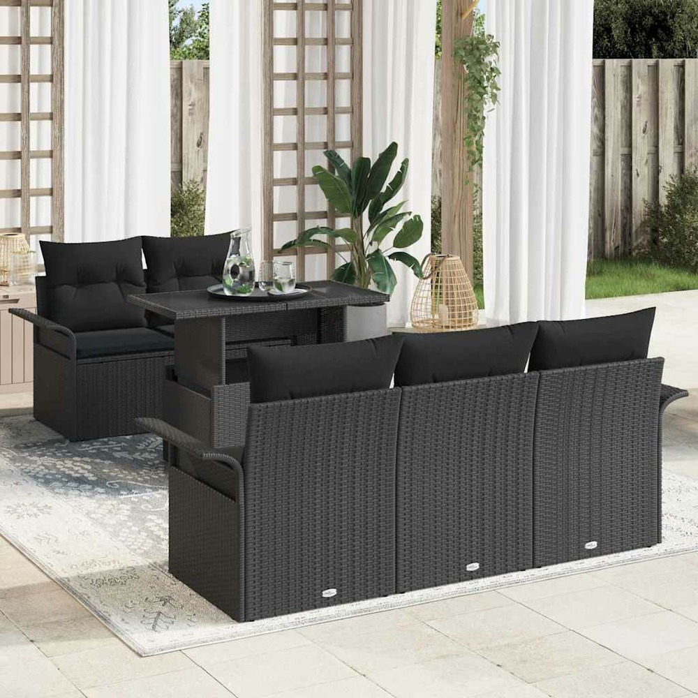 Ensemble de canapé de jardin avec coussin 6 pcs noir polyrotin